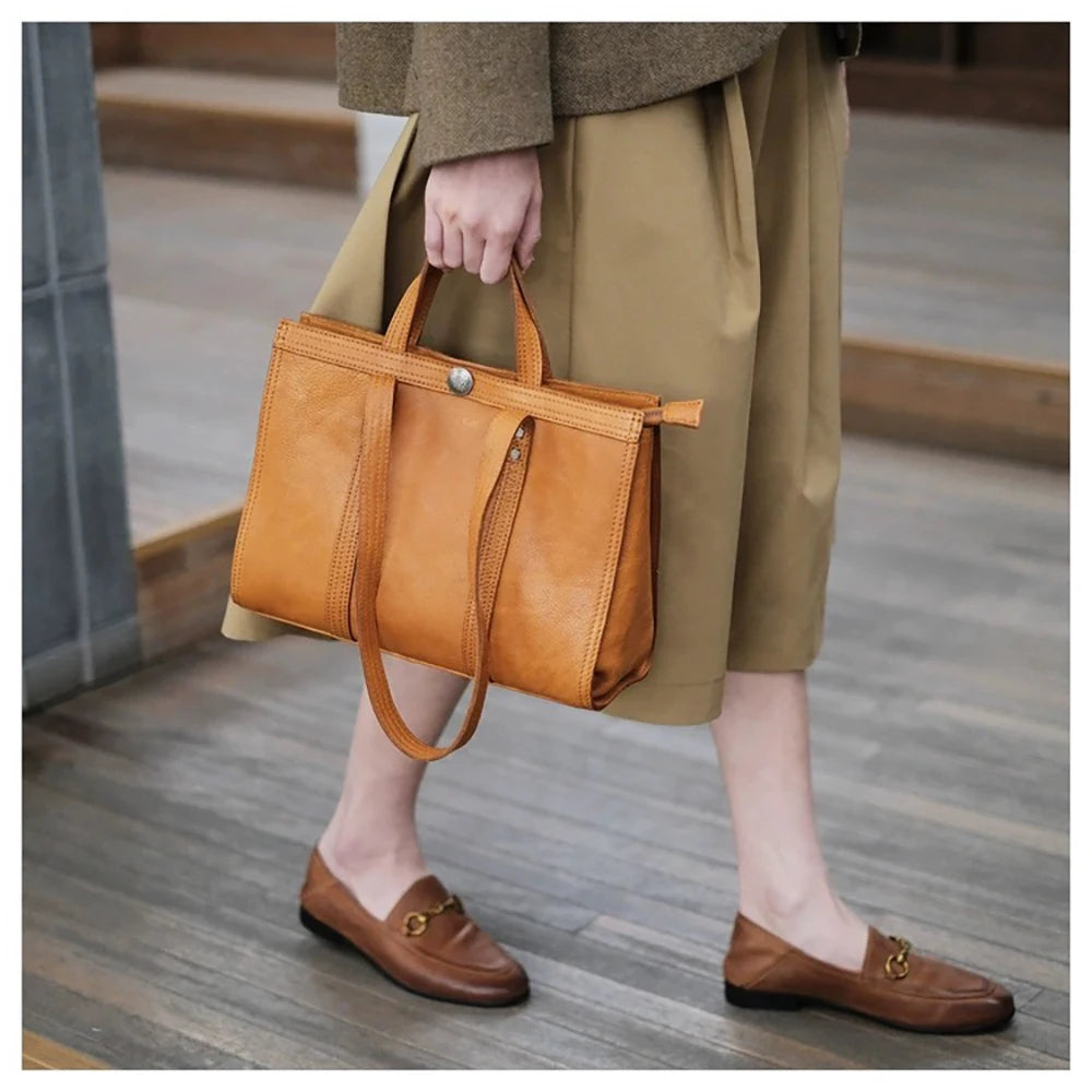 FEROUCH Soft Leather Bags for Women Genuine Top Handle Handbags Vintage luxury top layer leather bag Tote Shoulder Bag for Women