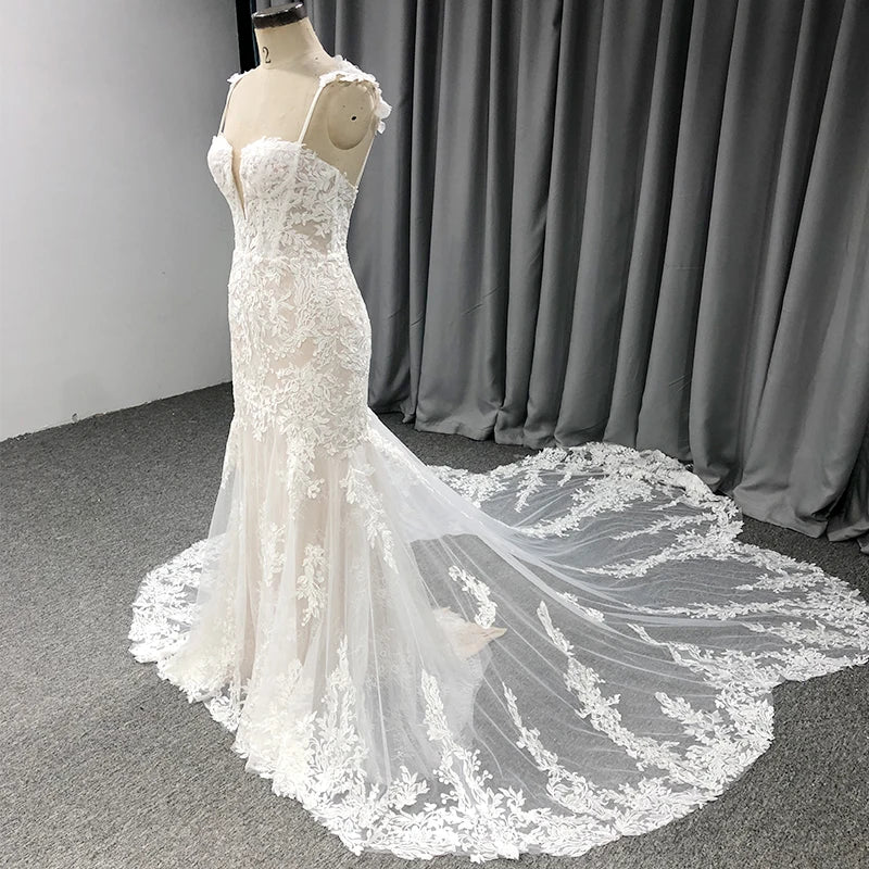 Vestidos de novia clásicos para mujer, tul, sirena, escote corazón, trajes de boda para mujer, apliques de encaje QX19038d Vestido De Noiva