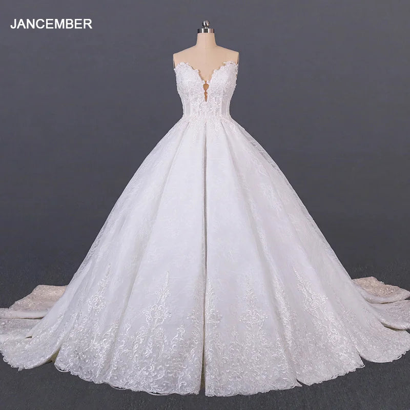 LSDZ14 Vestidos de novia blancos hermosos con temperamento delgado y espalda descubierta 2020 Apliques Vestidos de baile sin tirantes con escote en V