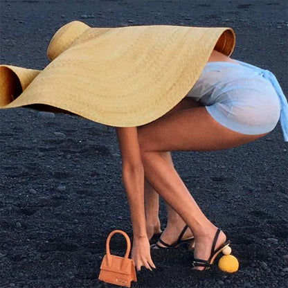 Sombrero de playa de verano de 90 cm con protección UV, sombrero de paja plegable de ala ancha grande de 35 cm, gorras de sombrilla plegables de gran tamaño