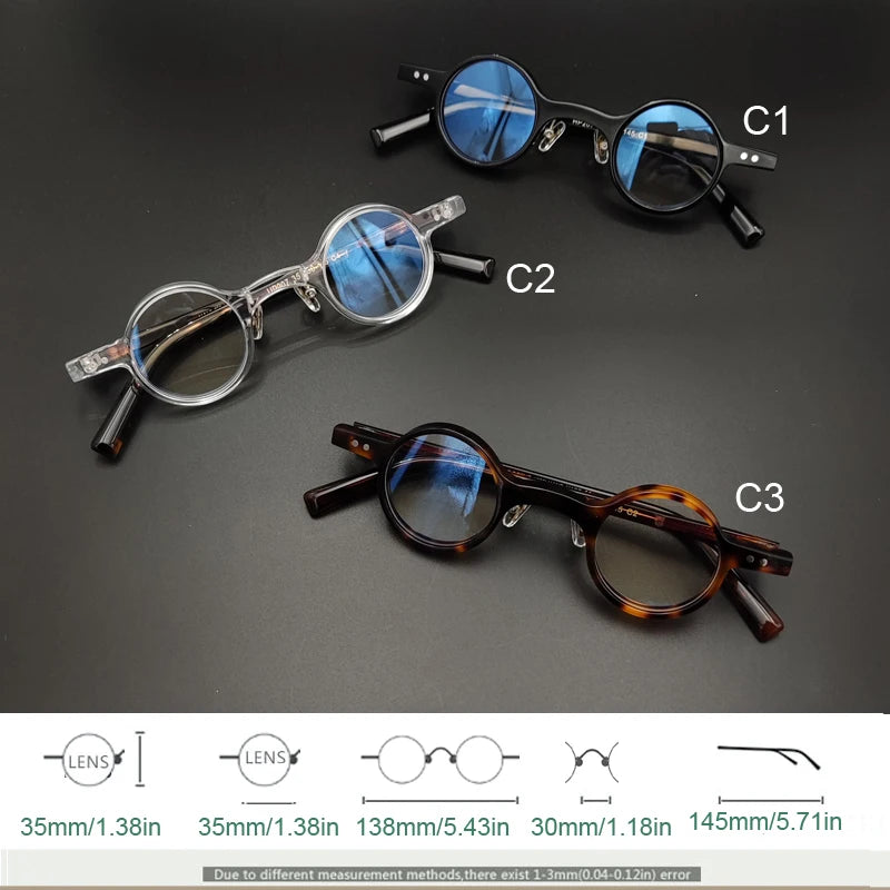 35mm diameter vintage small round frame anti-blue light prescription myopia reading glasses retro round frame acetate Eyeglasses