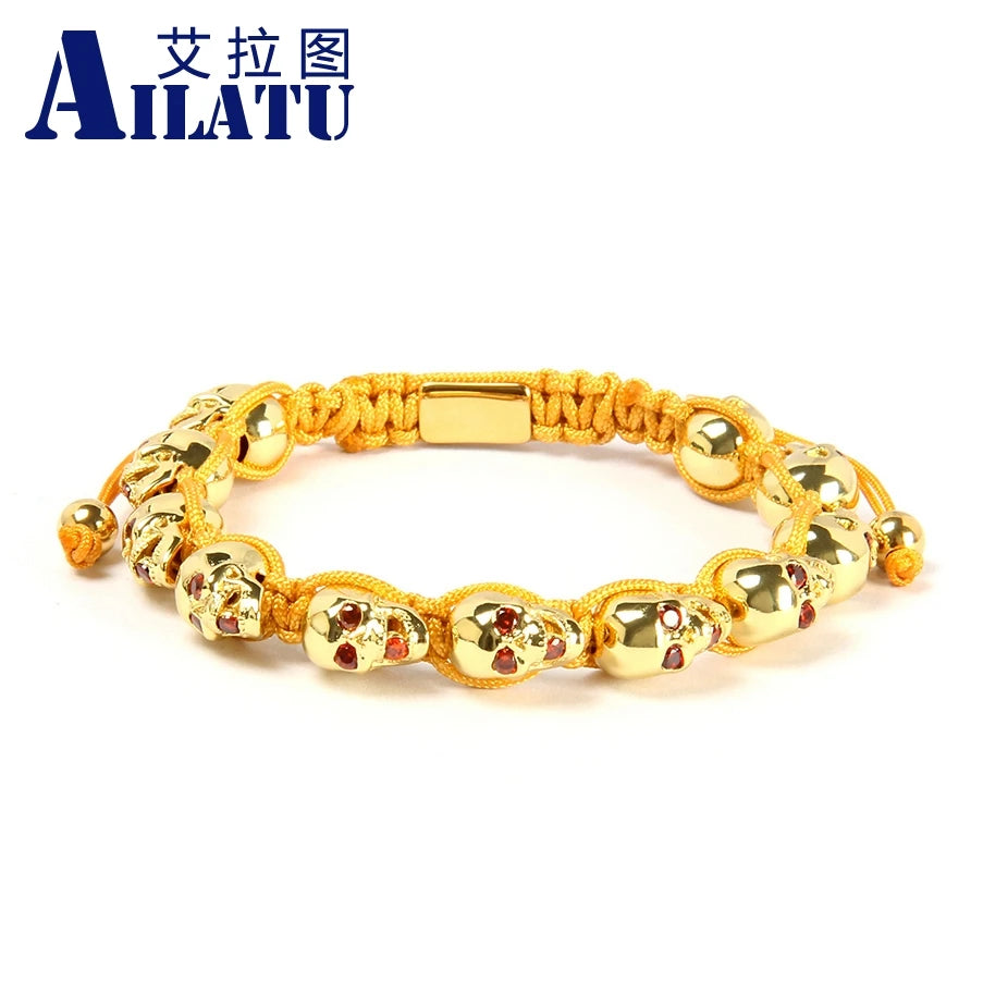 Ailatu Men's Skull Bracelet Fashion Red Cz Eye Jewelry Free Logo Service Top Quality