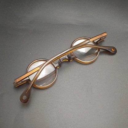 Lunettes de vue rétro optiques vintage transparentes marron à petite monture ronde en acétate pour myopie avec verres de diamètre 34 mm rétro