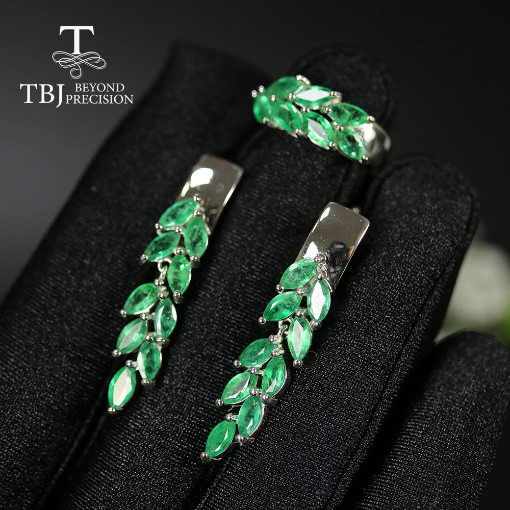 Natural Emerald Jewelry Set precious gemstone zambia Emerald clasp earring Ring 925 sterling silver for women best gift tbj