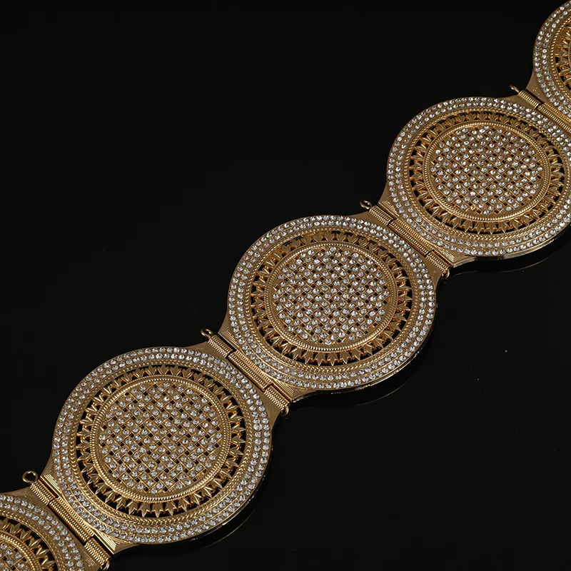 Ceinture en métal strass ronde aristocratique de style marocain avec cristal et décoration de mariage tendance