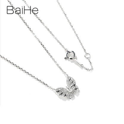 BAIHE Solid 18K White Gold Natural Diamond Butterfly Necklace Collarbone Chain Women Trendy Fine Jewelry Náhrdelník s motýly