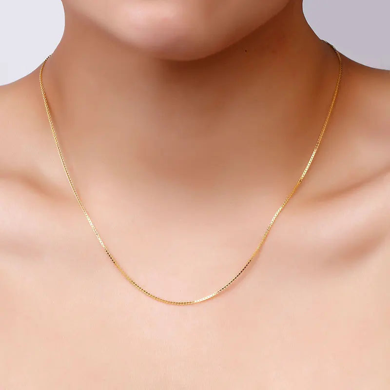 HOYON Real Gold 14k Coating Chain Necklace For Women Clavicle Neck Collares Jewelry Birthday Gift Water Snake Bone Box Chain