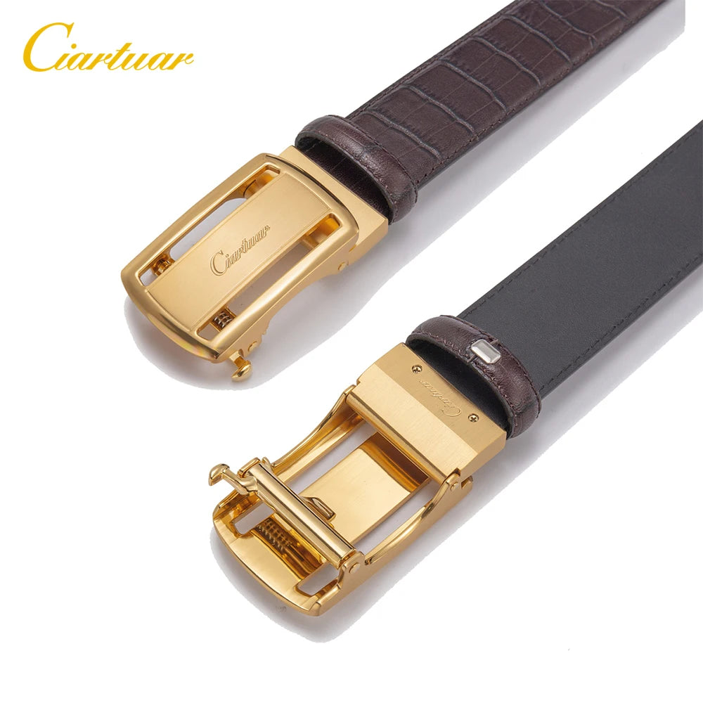 Ceinture pour homme Ciartuar Ceintures décontractées en cuir véritable de haute qualité pour hommes Ceinture de créateur Ceintures dorées de luxe à boucle automatique