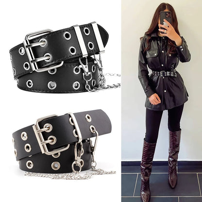 Ceinture unisexe en jean, style punk gothique, pour femmes et hommes, corset à la taille, chaîne, ceinture ...