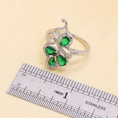 925 Sterling Silver Green Stones Cubic Zirconia Jewelry Sets For Women Earrings/Pendant/Necklace/Ring/Bracelet