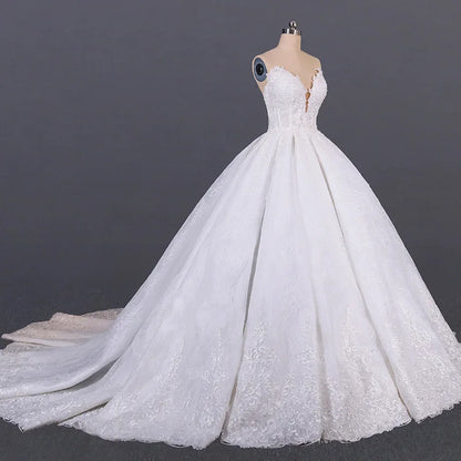 LSDZ14 Vestidos de novia blancos hermosos con temperamento delgado y espalda descubierta 2020 Apliques Vestidos de baile sin tirantes con escote en V