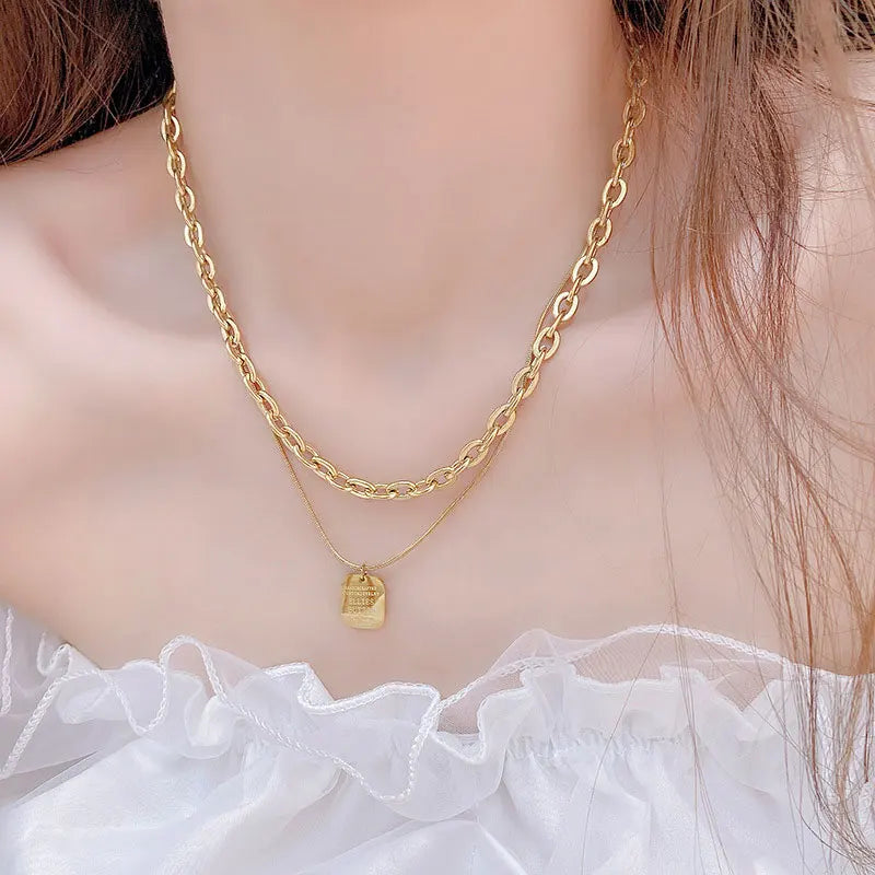 Ins Hot Luxury Square K Gold Temperament Flash Minimalist Necklace Vintage Choker Pendant Personalised Necklace Glamour Gift