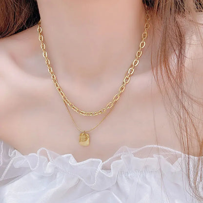 Ins Hot Luxury Square K Gold Temperament Flash Minimalist Necklace Vintage Choker Pendant Personalised Necklace Glamour Gift