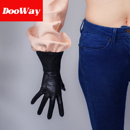 DooWay Black NAPPA Leather Gloves Imported Lambskin TOUCHSCREEN Long Arm Cuff 11-inch Wrist Warm Gauntlet Cosplay Party Finger