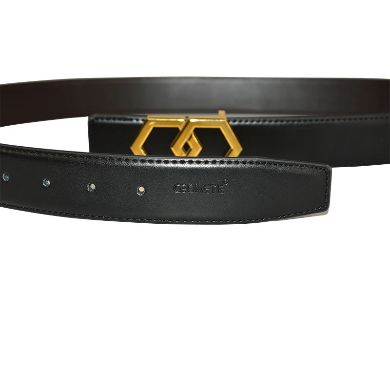 Ceinture de luxe pour hommes, ceinture en cuir véritable de haute qualité, boucle hexagonale en acier inoxydable, motif doré, décontractée, marque de luxe pour jeans