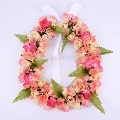 Envío gratuito HL00019 24 piezas/lote collar hawaiano de flores tropicales con capullos de rosa de seda artificial para mujer, venta al por mayor