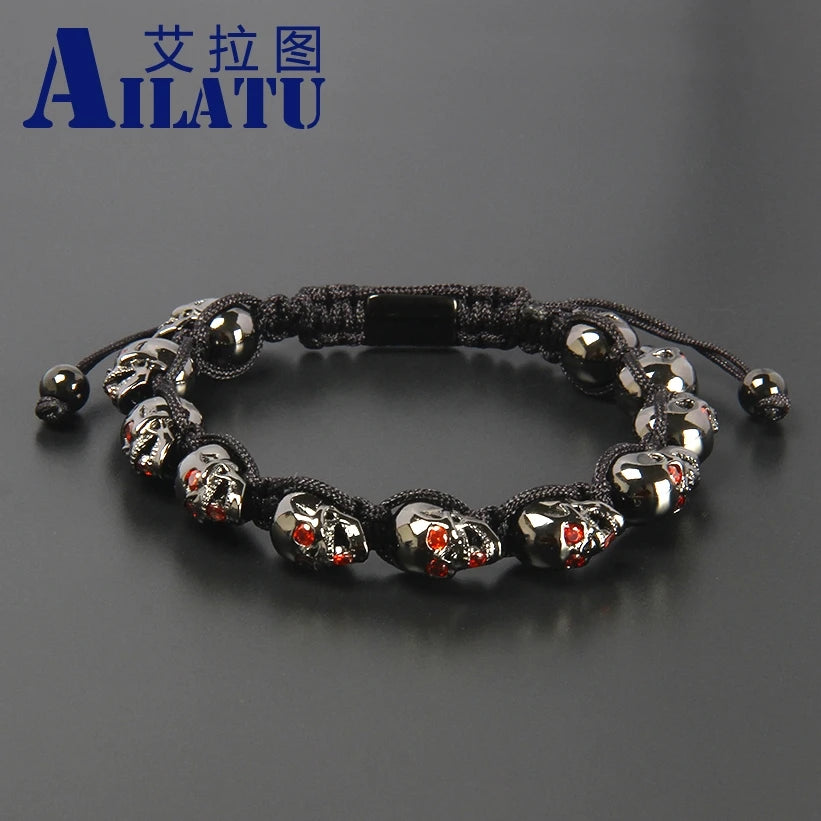 Pulsera de calavera para hombre de Ailatu, joyería de moda con circonita cúbica roja, servicio de logotipo gratuito, calidad superior