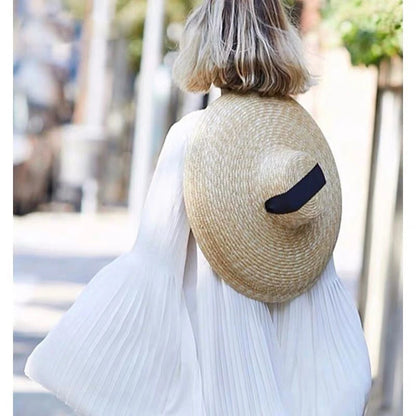 Sombrero de ala ancha vintage de 18 cm, sombrero de sol grande y flexible para mujer, sombrero de paja con protección solar UV, sombrero Derby de viaje, gorra de playa, negro y blanco