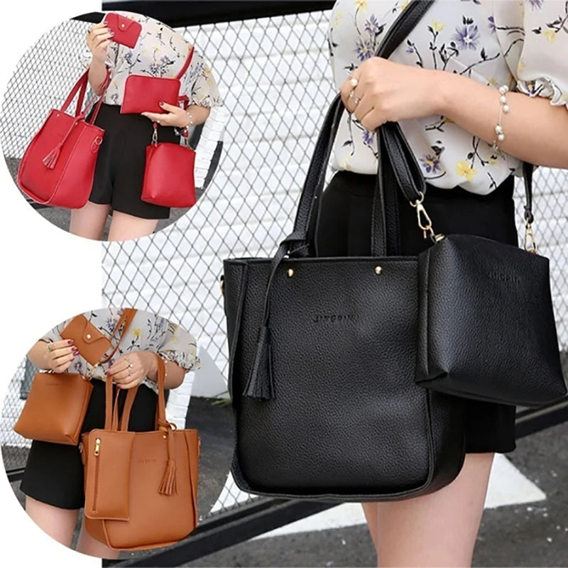 Conjunto de 4 bolsos cruzados para mujer, conjunto de bolsos de hombro de cuero con patrón, bolso cruzado de PU para mujer, bolsa femenina, bolsos para mujer