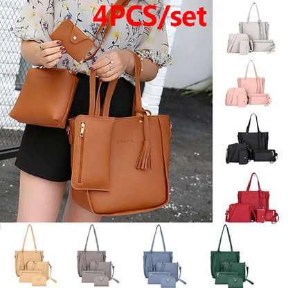 Conjunto de 4 bolsos cruzados para mujer, conjunto de bolsos de hombro de cuero con patrón, bolso cruzado de PU para mujer, bolsa femenina, bolsos para mujer