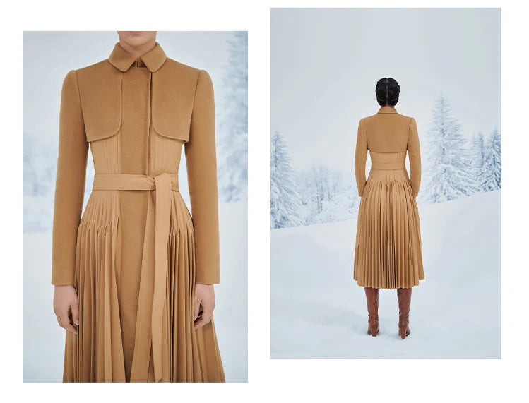 tailor shop winter cashmere wool pleat  coat dress swing skirt plus size unique outfit