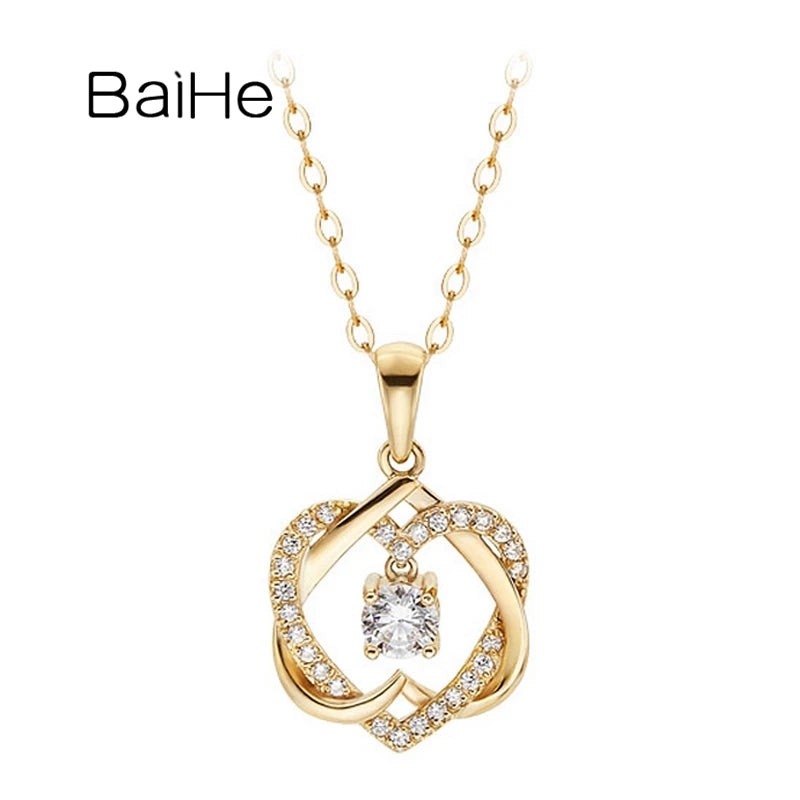 BAIHE Collar de corazón de diamante natural de oro amarillo macizo de 18 quilates de 0,34 quilates H/SI, joyería fina para regalo de mujer ハートネックレス Srdiečkový náhrdelník