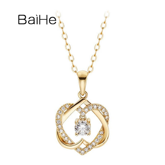 BAIHE Solid 18K Yellow Gold 0.34ct H/SI Natural Diamond Heart Necklace Women Gift Fine Jewelry ハートネックレス Srdiečkový náhrdelník