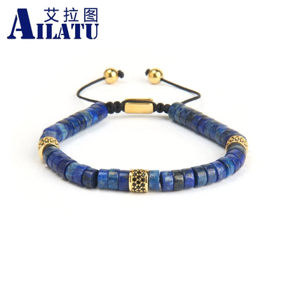 Ailatu Men's Macrame Bracelet with 6mm Lapis Lazuli & African Stone Beads Couples Jewelry Top Quality Free Logo Service