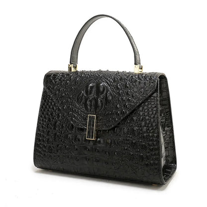 Sac à main carré en cuir véritable à texture crocodile pour femme