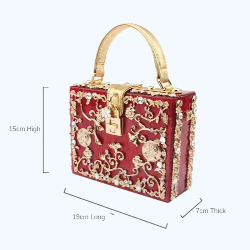 Acrylic Purses And Handbags Black Evening Clutch Bags For Wedding Party Ladies Metal Hollow Hangbag Shoulder Crossbody Gold Bag