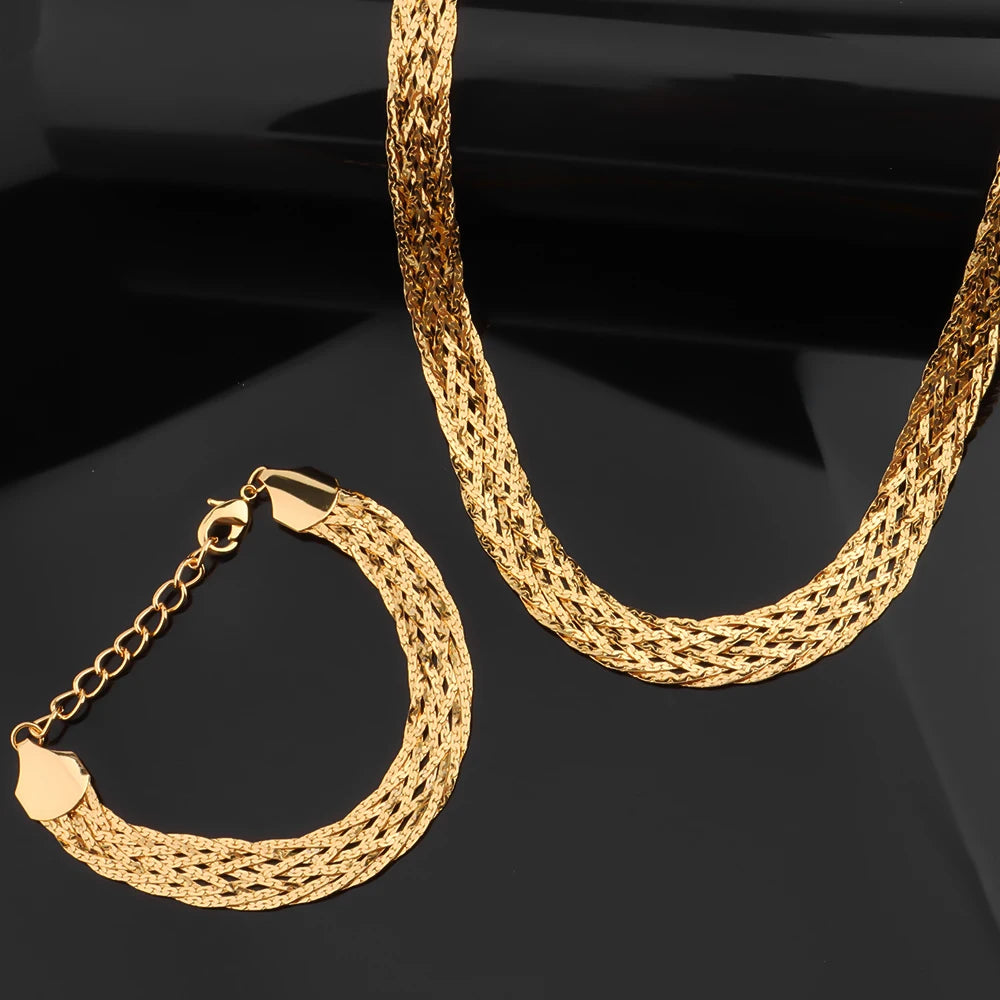 Gold Color Hollow Earrings Necklace Set Fashion Women Dubai Africa Luxury Punk Jewellery Choker Necklace Wholesale Accessaries