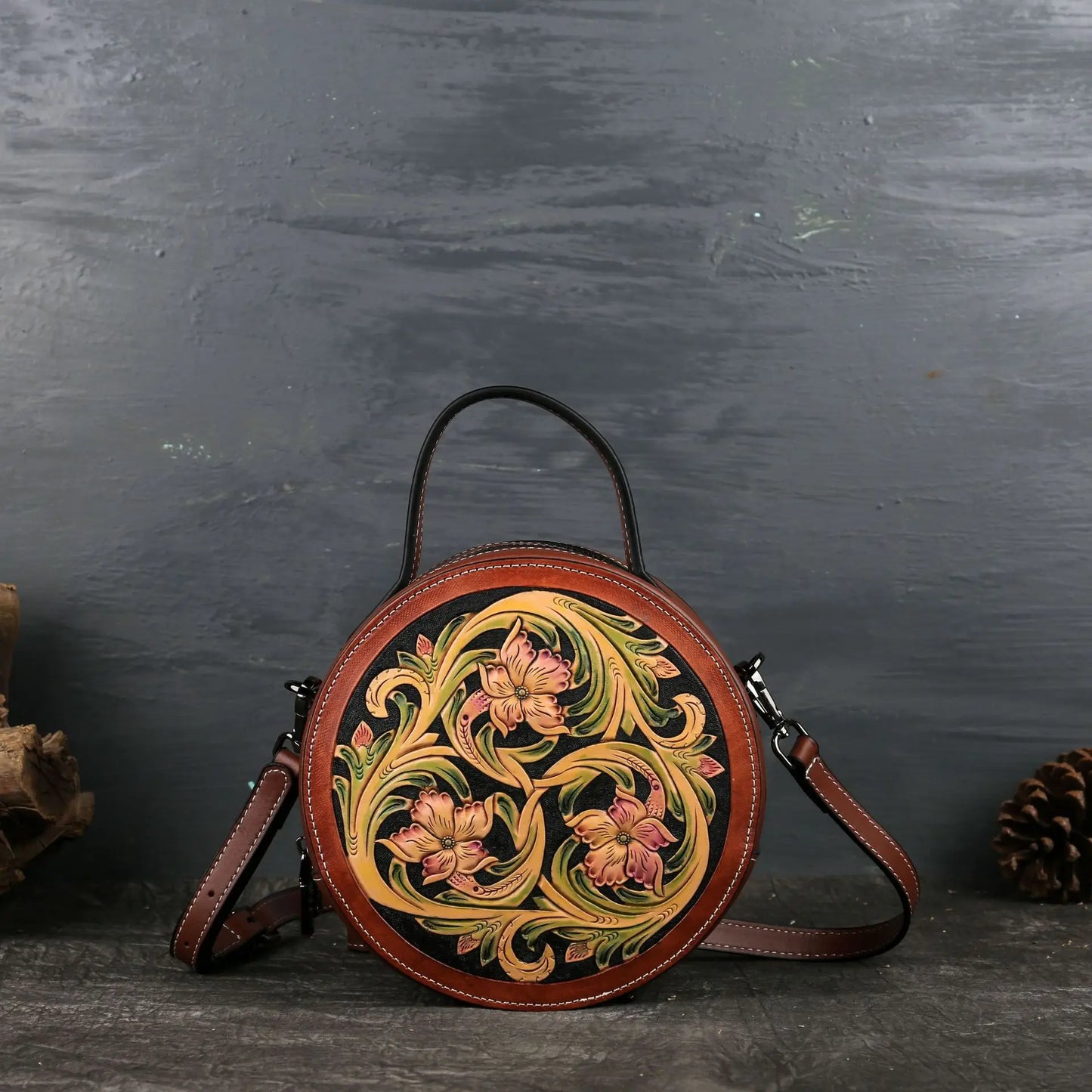 Handmade Retro Genuine Leather Pure Color  Women Bags Head Layer Cowhide Embossed  Personality Fashion Shoulder Bag