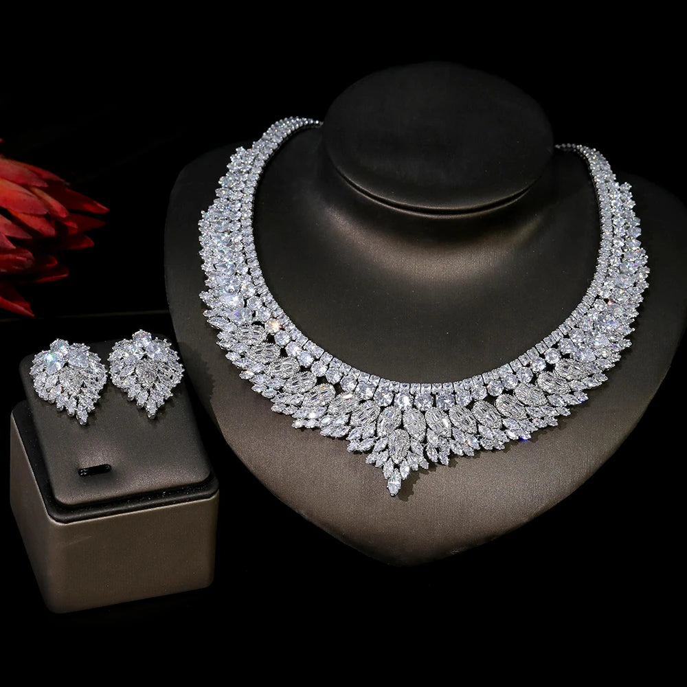 Luxury Wedding Shiny Bridal Jewellery, Bridal Wrown Necklace, Earrings, Ring And Bracelet 5-piece Set Bridal headdress