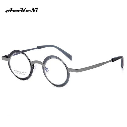 AooKoNi Titanium Glasses Frame Men Round Myopia Optical Frames Women Prescription Irregular Shape 2022 Japan Screwless Eyewear