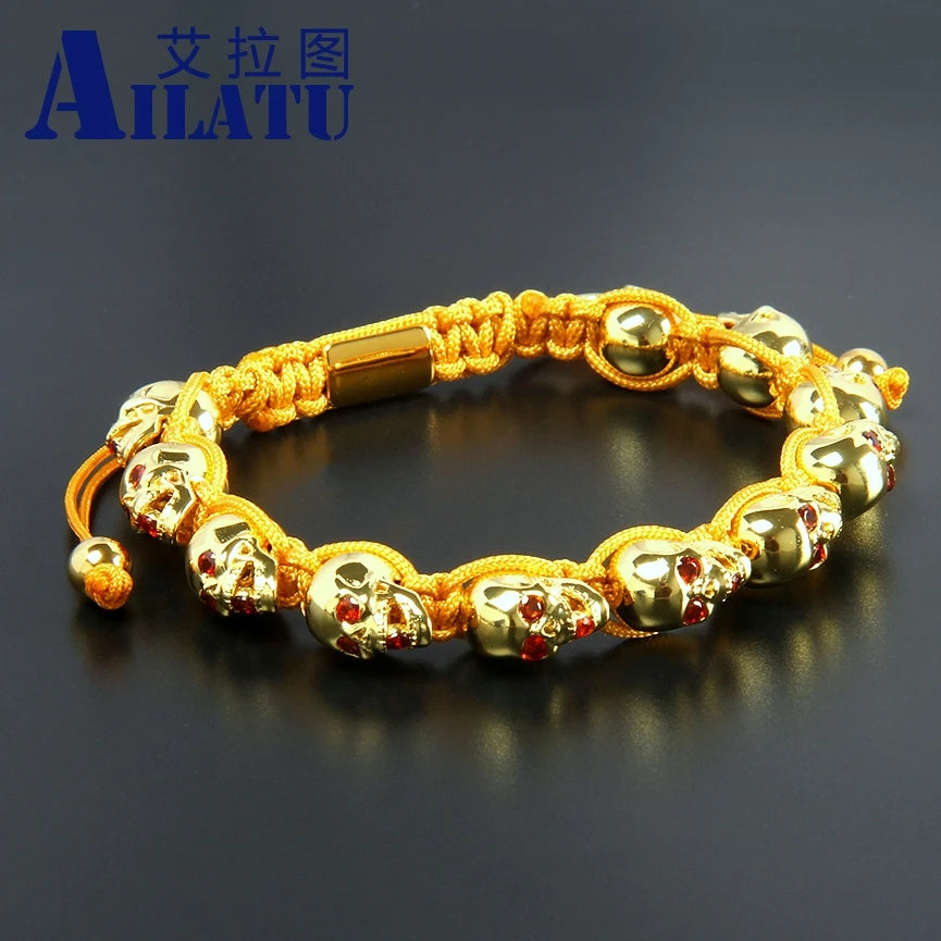 Ailatu Men's Skull Bracelet Fashion Red Cz Eye Jewelry Free Logo Service Top Quality