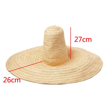 New Handmade Raffia Model Show High Top Big Wide Brim Hats For Women Sun Cap Ladies Custom Leisure Summer Beach Holiday Cap Cape