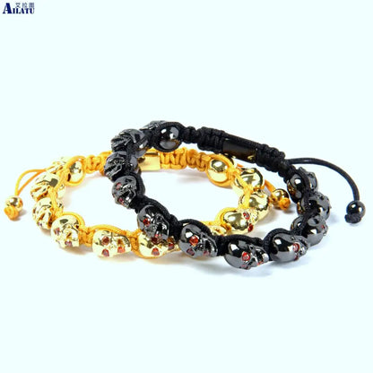 Ailatu Men's Skull Bracelet Fashion Red Cz Eye Jewelry Free Logo Service Top Quality