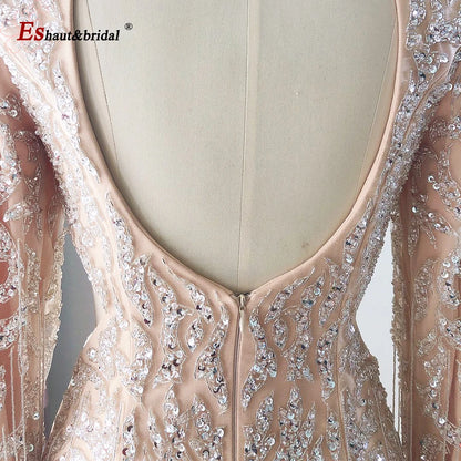 Elegant High Neck Cocktail Dress 2023 Long Sleeves Mermaid Sequin Beads Handmade Tassel Backless Formal Evening Party Gowns