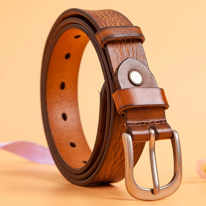 Ceinture en cuir véritable de vache à la mode Ceintures de luxe pour robe et jeans pour femme Boucle ardillon tendance pour femme