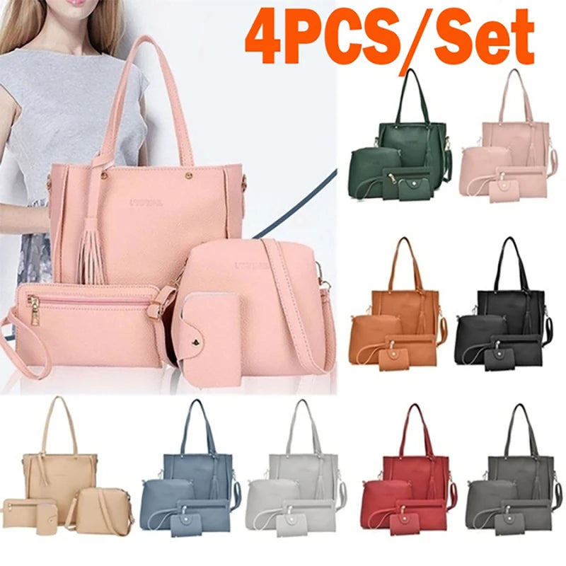 Conjunto de 4 bolsos cruzados para mujer, conjunto de bolsos de hombro de cuero con patrón, bolso cruzado de PU para mujer, bolsa femenina, bolsos para mujer