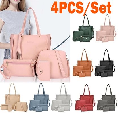 Lot de 4 sacs à bandoulière pour femmes, ensemble de sacs à bandoulière en cuir, sac à main pour dames, sac à bandoulière en PU, sac féminin