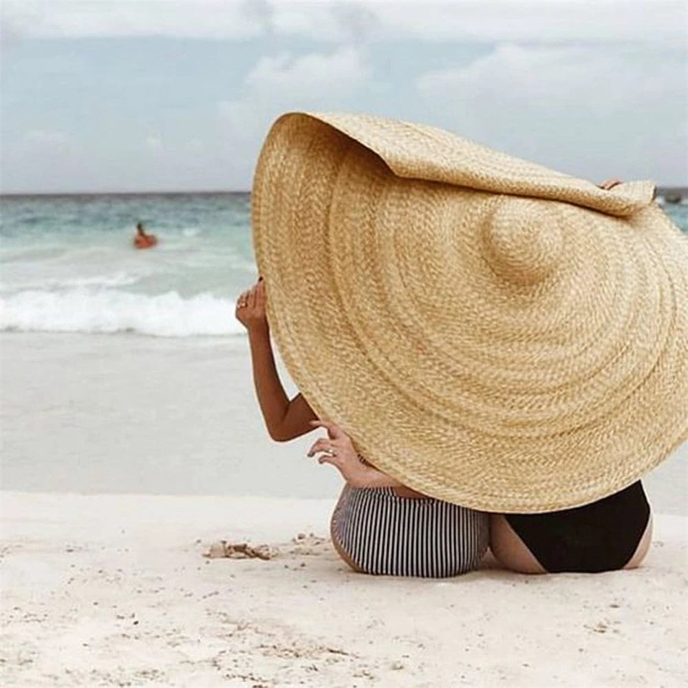 Sombrero de playa de verano de 90 cm con protección UV, sombrero de paja plegable de ala ancha grande de 35 cm, gorras de sombrilla plegables de gran tamaño