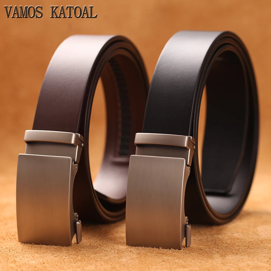 Ceinture automatique en cuir de vache véritable pour hommes Ceinture à boucle automatique formelle Sangle d'affaires en cuir véritable pour hommes