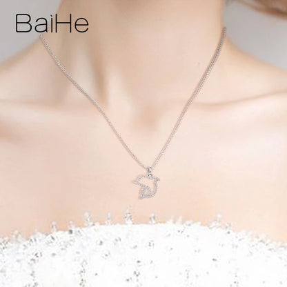 BAIHE solide 18K or blanc 0.68ct H/SI diamant naturel dauphin collier femmes bijoux fins collier Delfín Náhrdelník s delfínmi