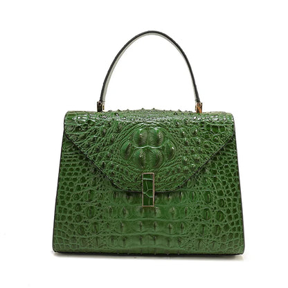 Sac à main carré en cuir véritable à texture crocodile pour femme