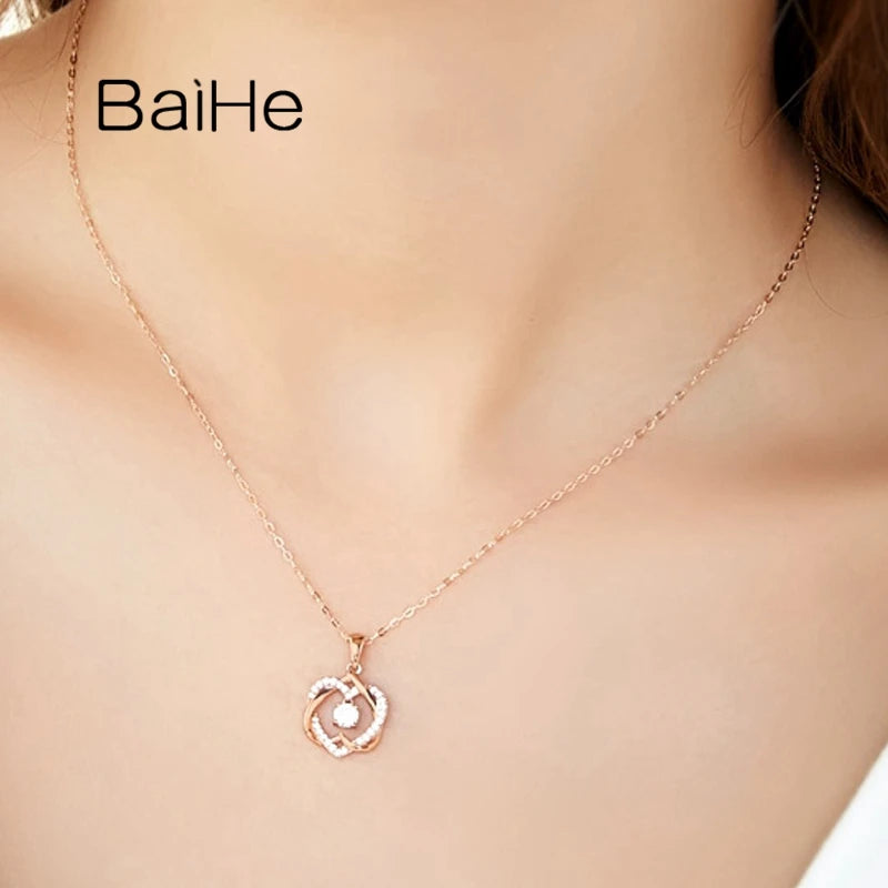 BAIHE Solid 18K Yellow Gold 0.34ct H/SI Natural Diamond Heart Necklace Women Gift Fine Jewelry ハートネックレス Srdiečkový náhrdelník