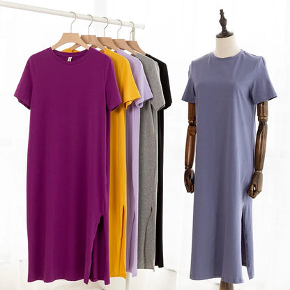 Robe d'été décontractée en coton 94 % pour femme, couleur unie, manches courtes, longue, mi-longue, mode, vêtements pour femmes