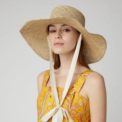 Nouveaux chapeaux de cowboy en paille à large bord plats faits à la main pour femmes, chapeau personnalisé d'été pour voyage en plein air, chapeau pare-soleil de luxe pour la plage