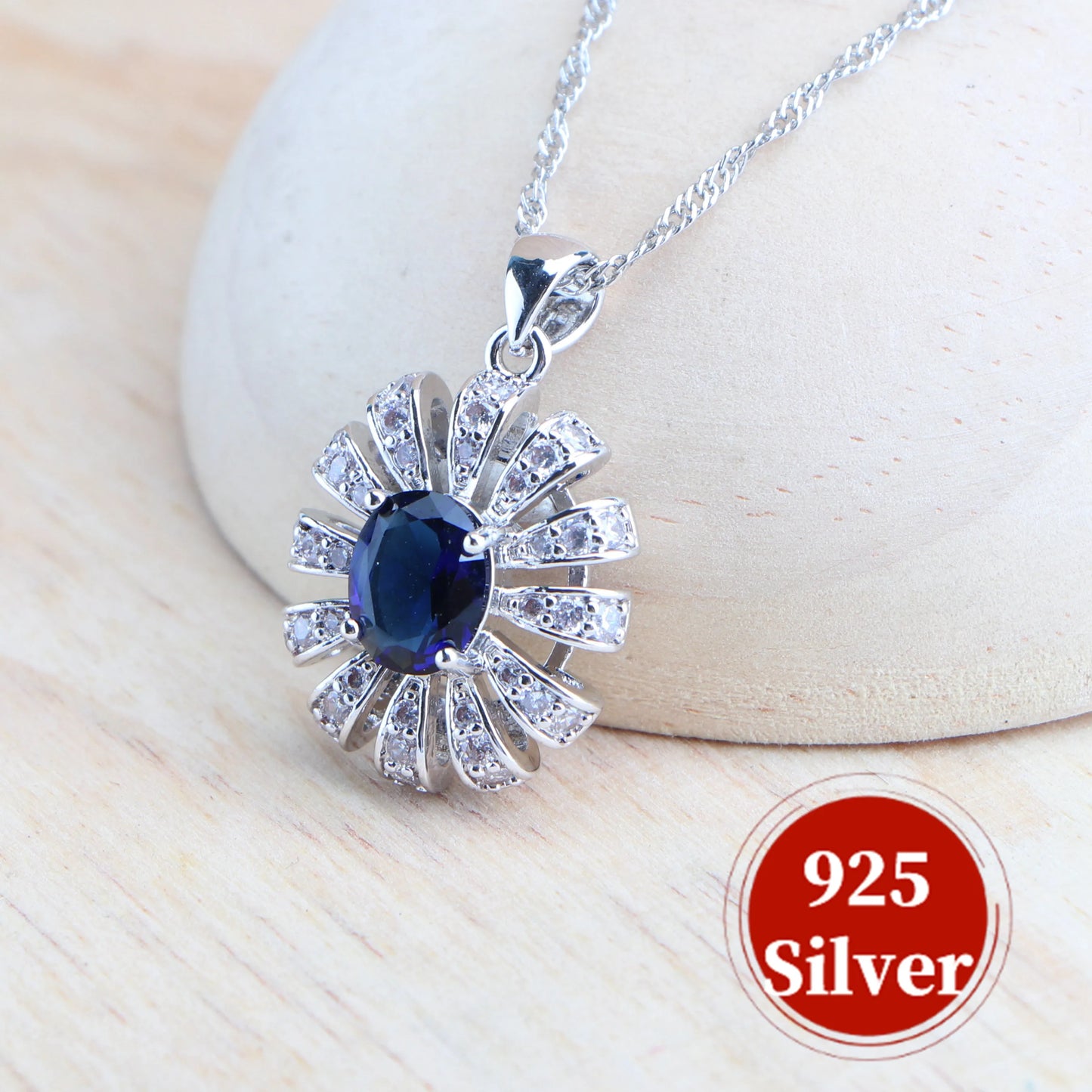 Conjuntos de joyas de plata 925 con circonita azul para mujer, bisutería nupcial para boda, pendientes, anillos, pulseras de piedra, conjunto con colgante y collar