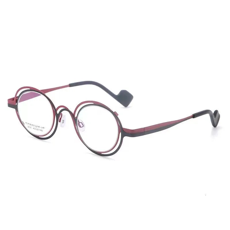 AooKoNi Monture de lunettes irrégulière en titane japonais pour homme et femme, monture optique ronde pour myopie, double effet fantôme, flou, astigmatisme